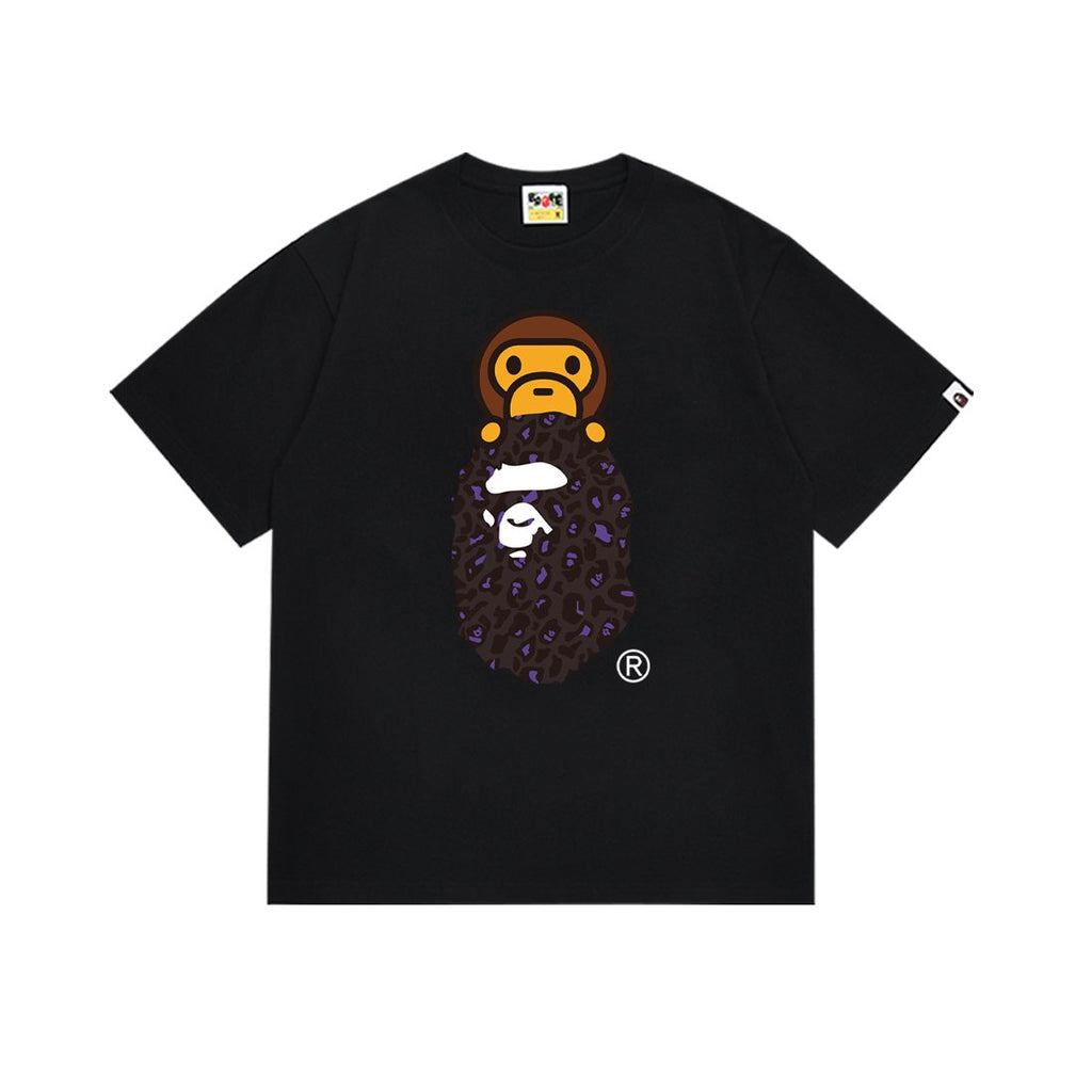 BAPE Purple Leopard Ape Graphic T-Shirt — front