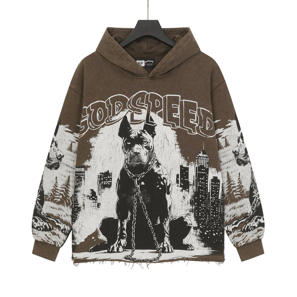 Godspeed Dog & City Graphic Raw-Hem Hoodie — front