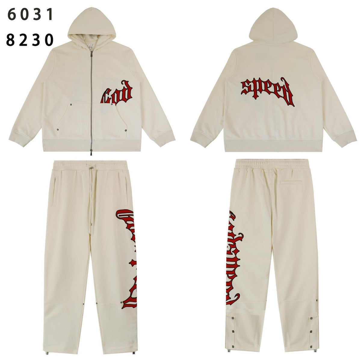Godspeed Red Gothic Print Zip Hoodie Tracksuit Set — front