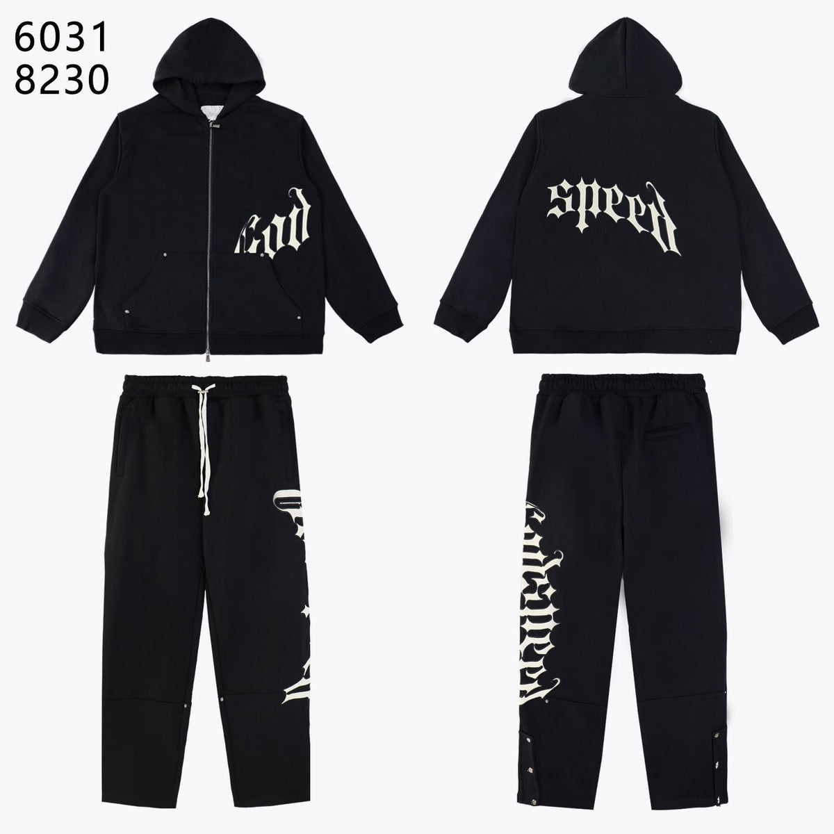 Godspeed White Gothic Zip Hoodie & Jogger Matching Set — front