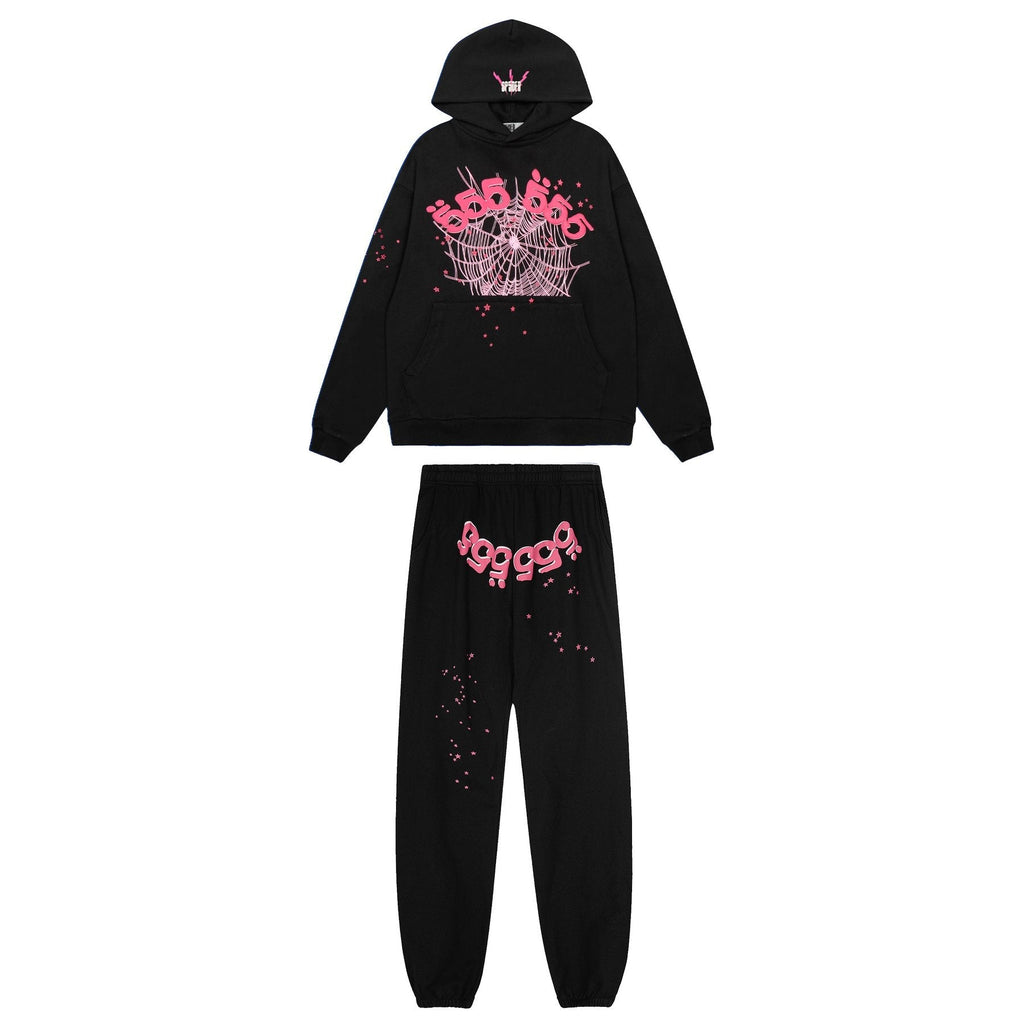 Sp5der Spiderweb Graphic Hoodie & Sweatpants Matching Set — front