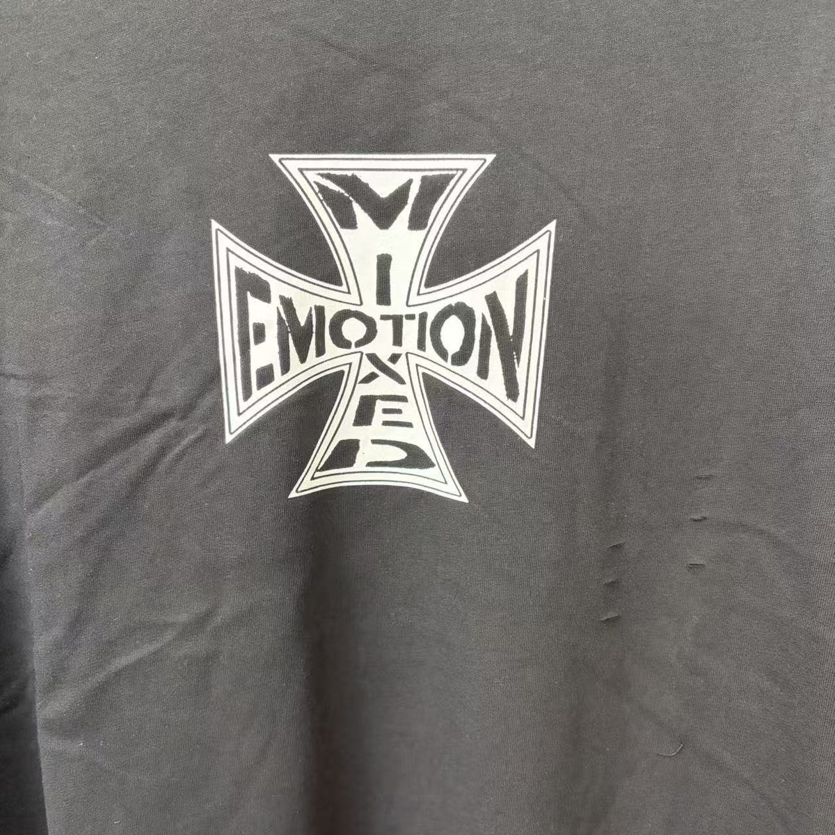 MIXED EMOTION Cross Graphic Distressed T-Shirt — hero
