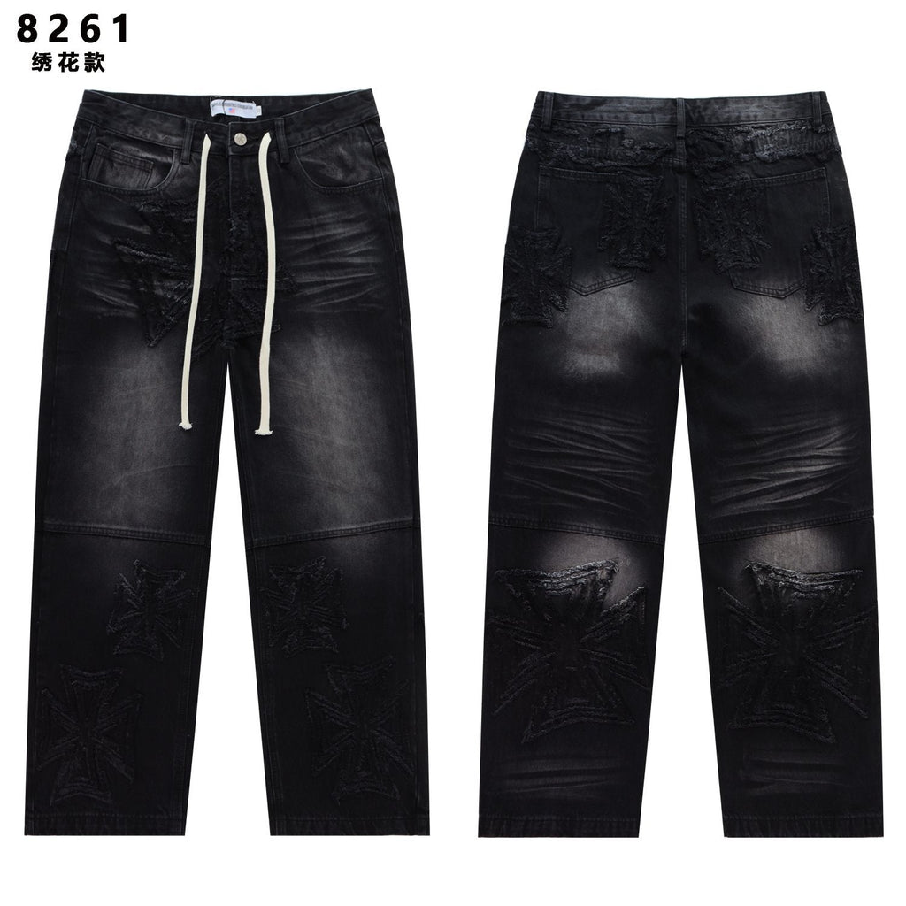Vale Forever Embroidered Letter Washed Jeans — front