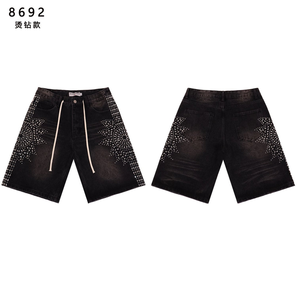 VALE SPORTS DIVISION Rhinestone Starburst Denim Shorts — front