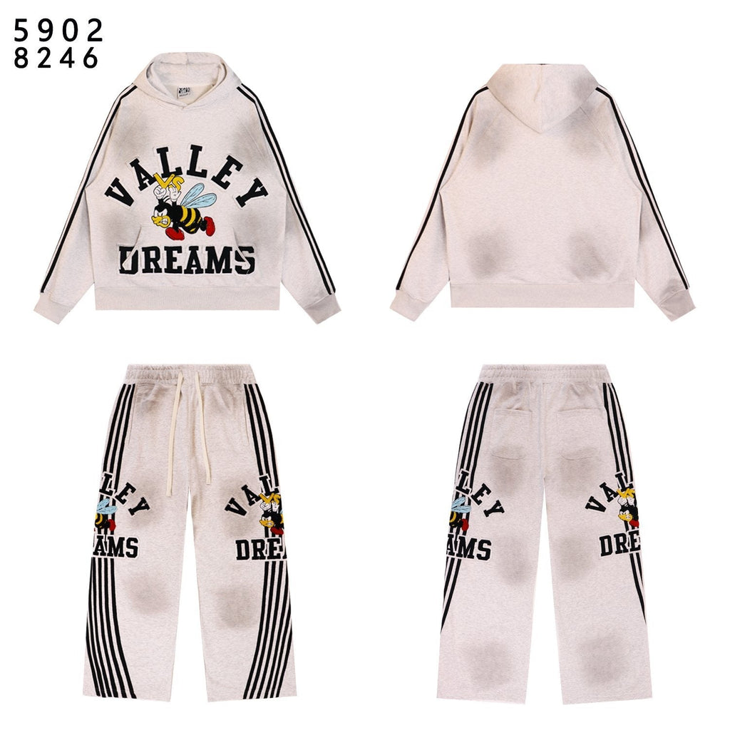 VALE USA Bee Embroidered Striped Hoodie & Sweatpants Set — front