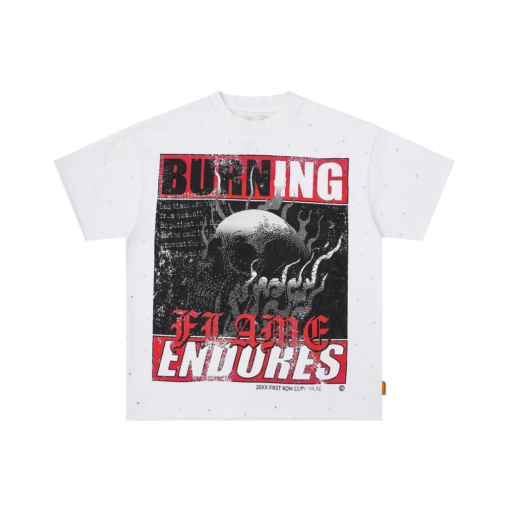 FIRST ROW Burning Flames Cropped Graphic T-Shirt — front