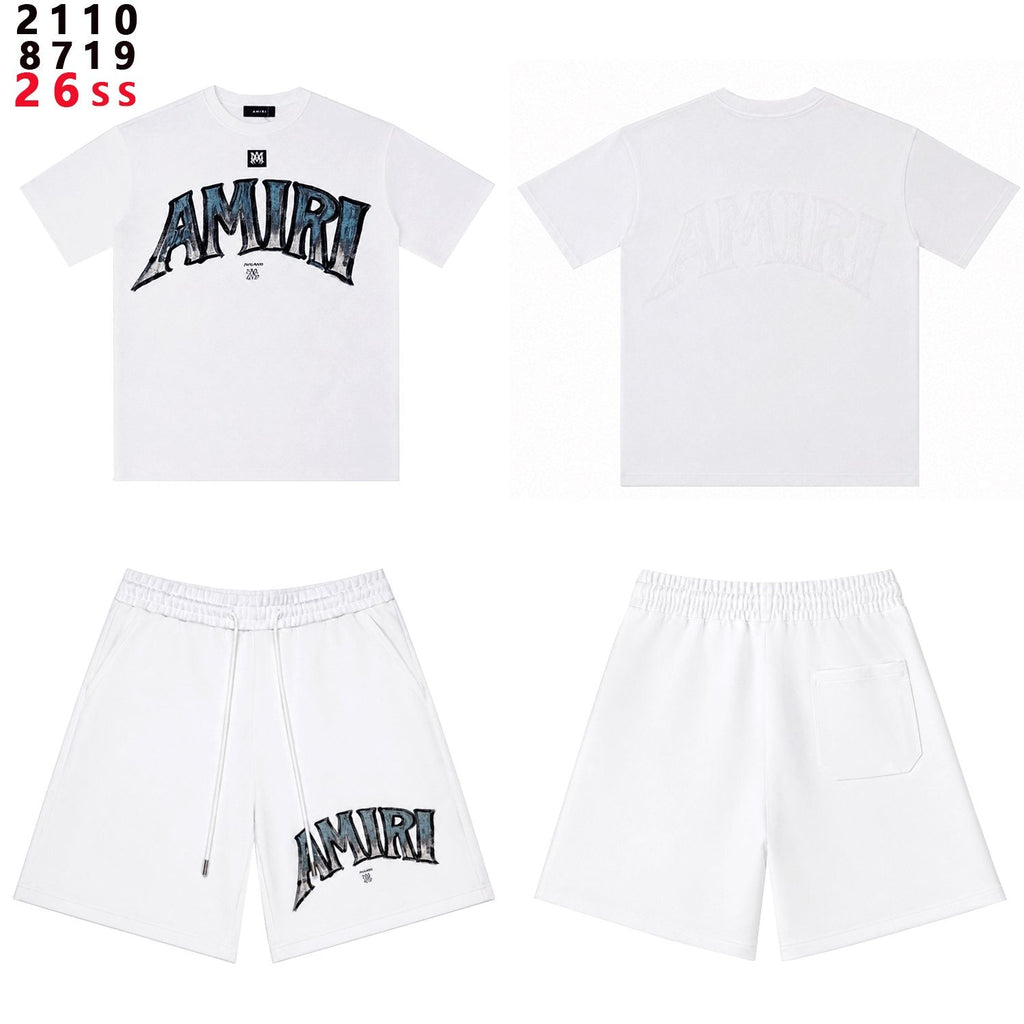 AMIRI Metallic Letter Graphic T-Shirt & Shorts Set — front