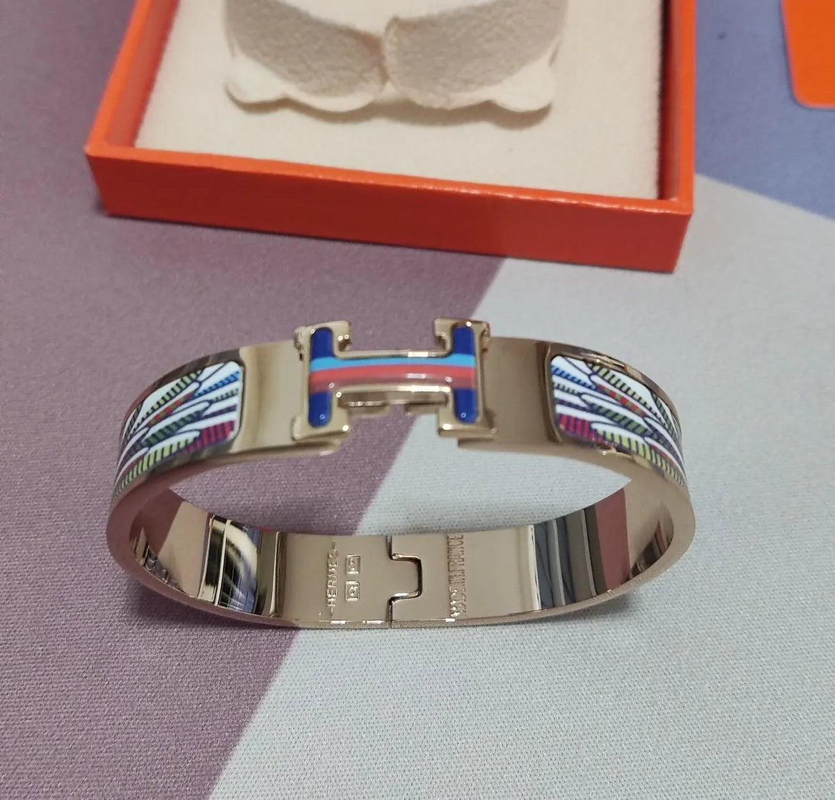 Hermes Style Premium Bracelet - Rose Gold with Multi-color Enamel - Hình 2