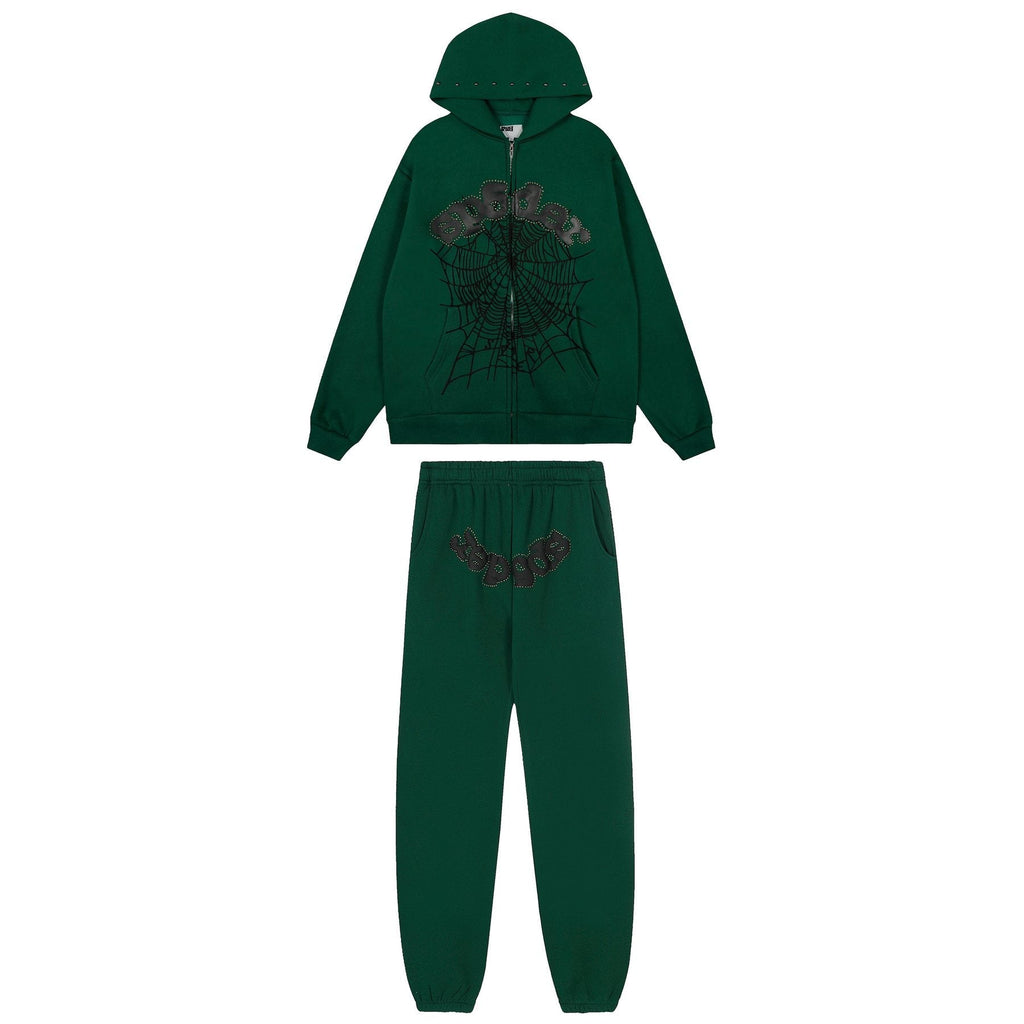 Sp5der Spiderweb Graphic Zip Hoodie & Sweatpants Matching Set — front