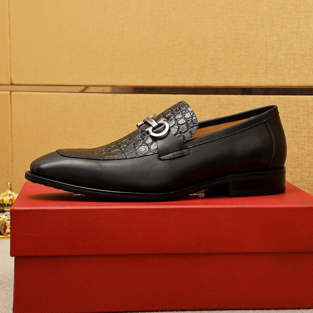 Ferragamo Black Buckle Loafers — side
