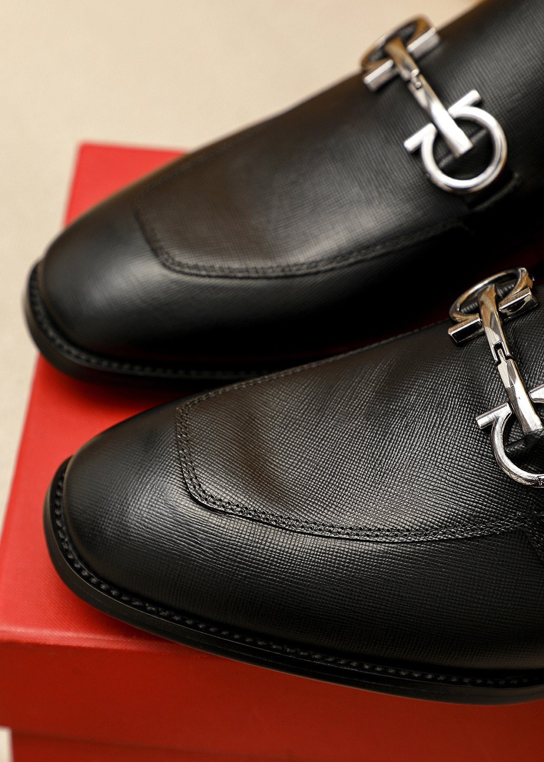 Ferragamo Black Hardware Loafers — detail