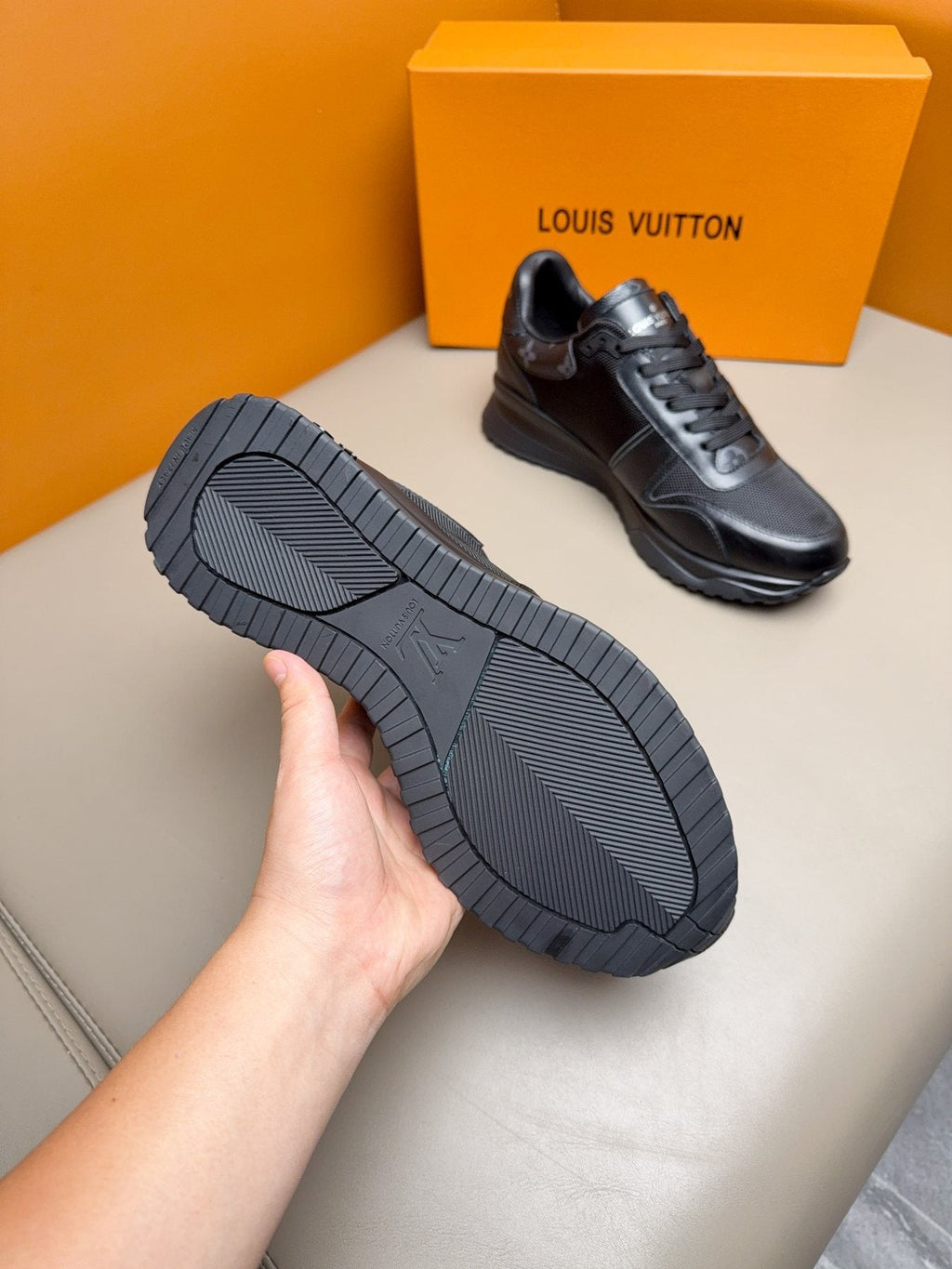 Louis Vuitton Black Leather & Mesh Sneakers — detail