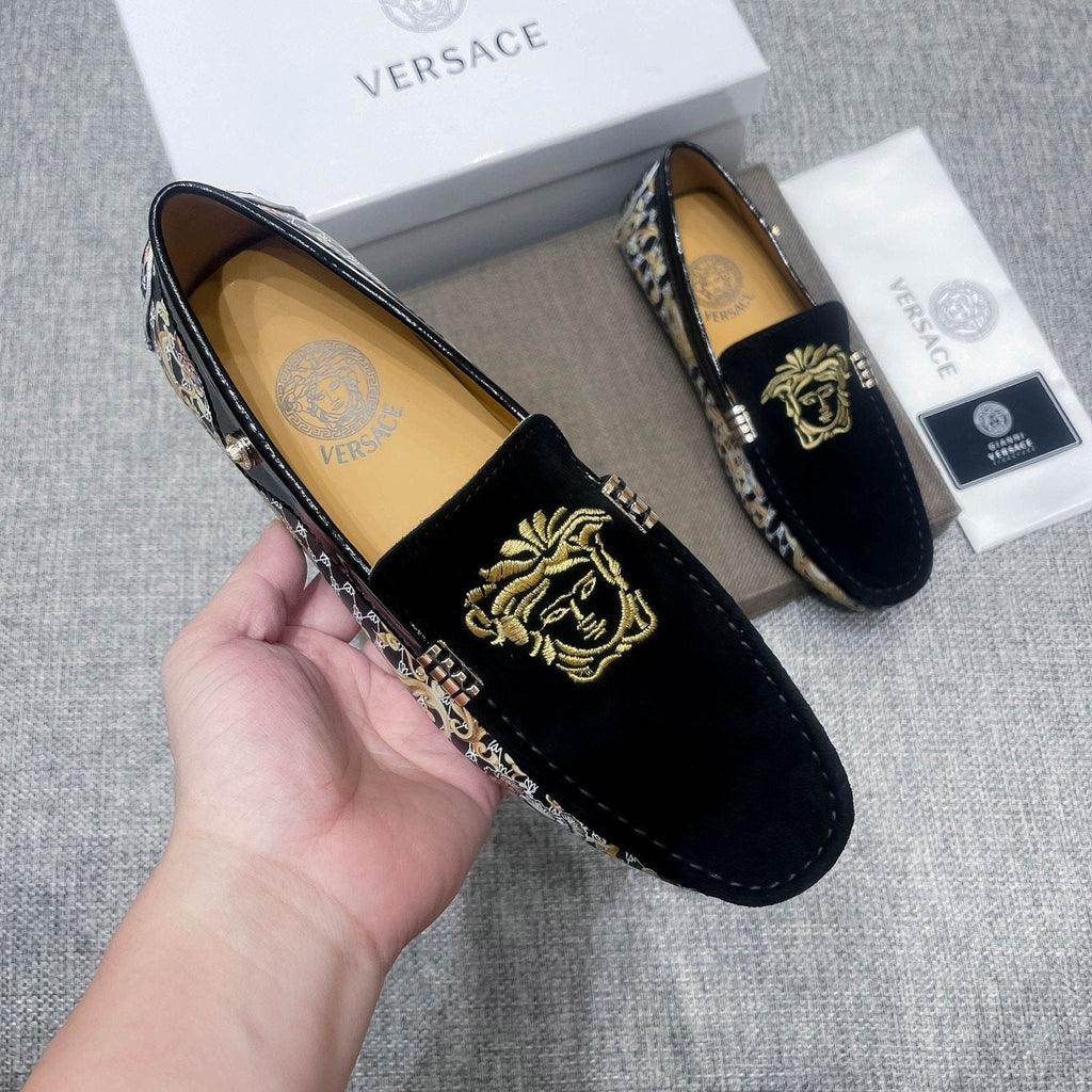 Versace Black Patterned Side Loafers — model