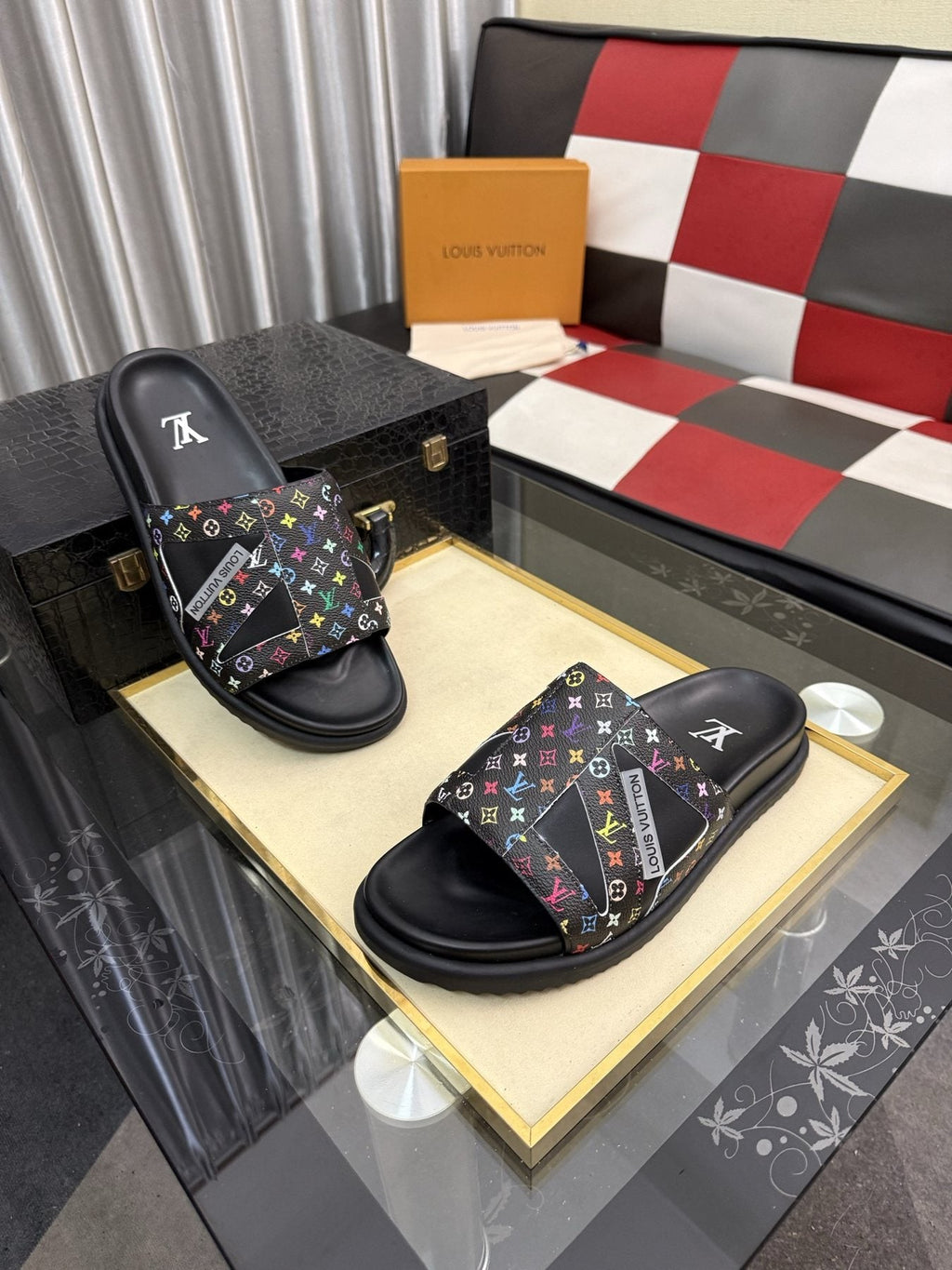 Louis Vuitton Multicolor Strap Slide Sandals — front