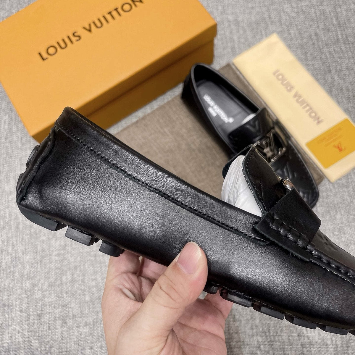 Louis Vuitton Black Metal-Accent Loafers — side