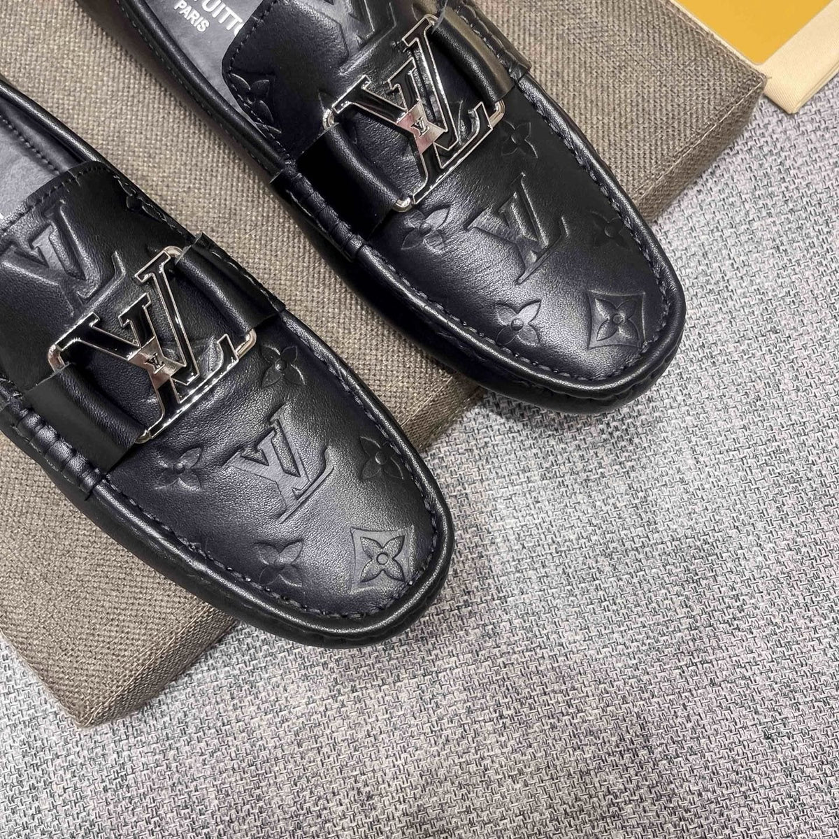 Louis Vuitton Black Metal-Accent Loafers — detail