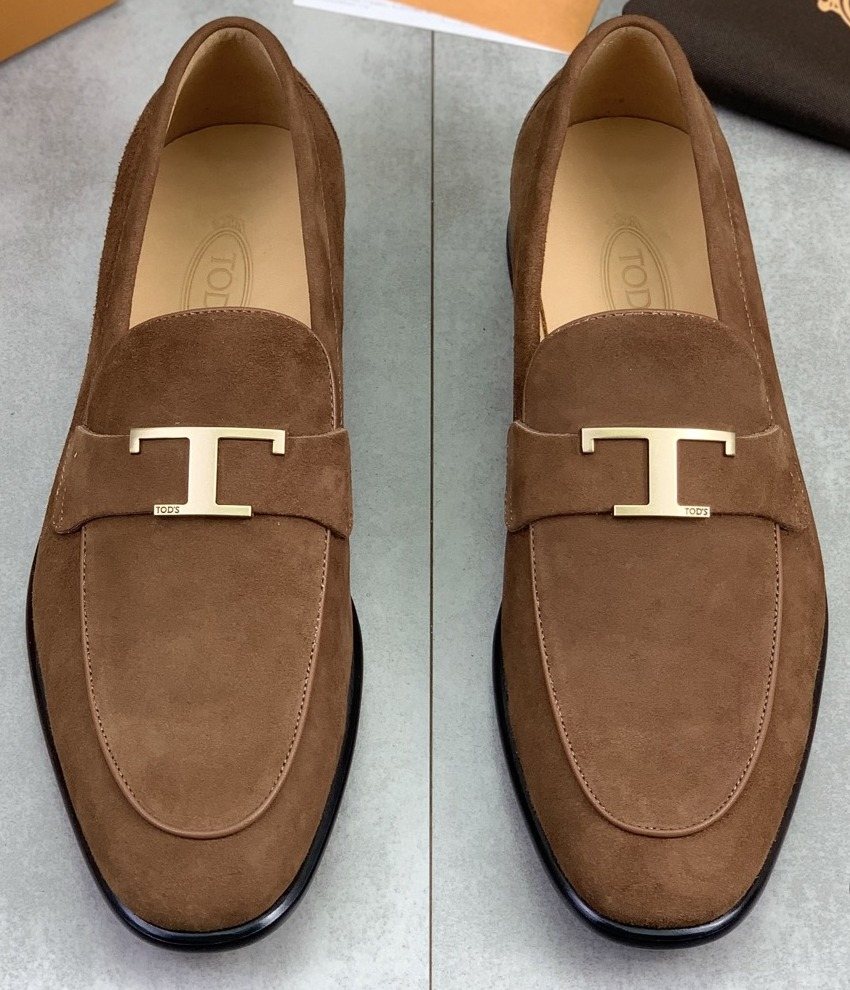 TODS Brown Suede T-Hardware Loafers — front