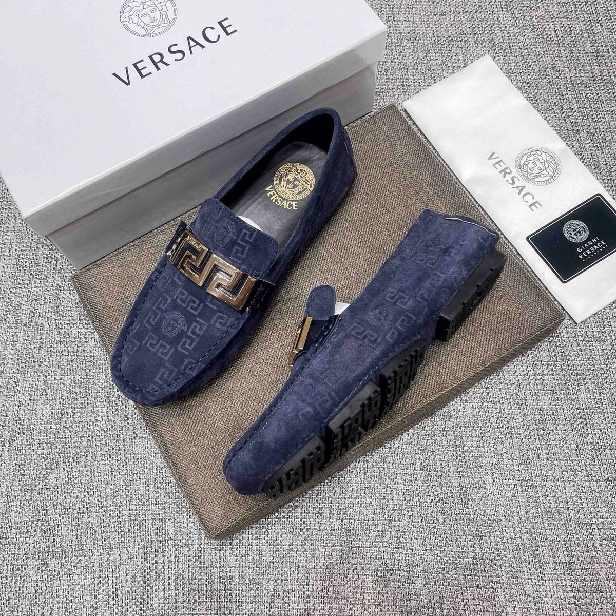 Versace Navy Blue Patterned Loafers — side