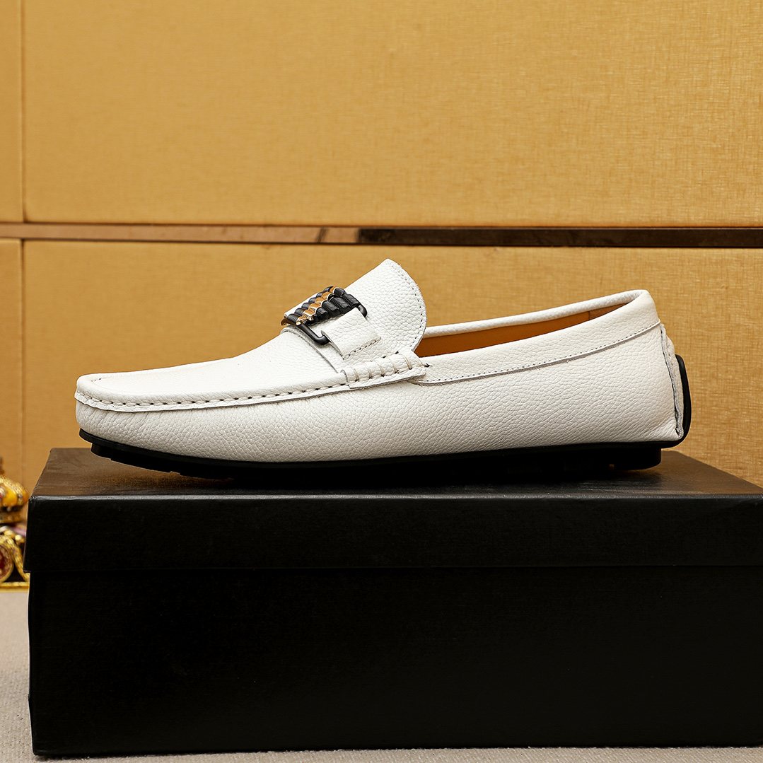 Prada White Metal-Buckle Loafers — side