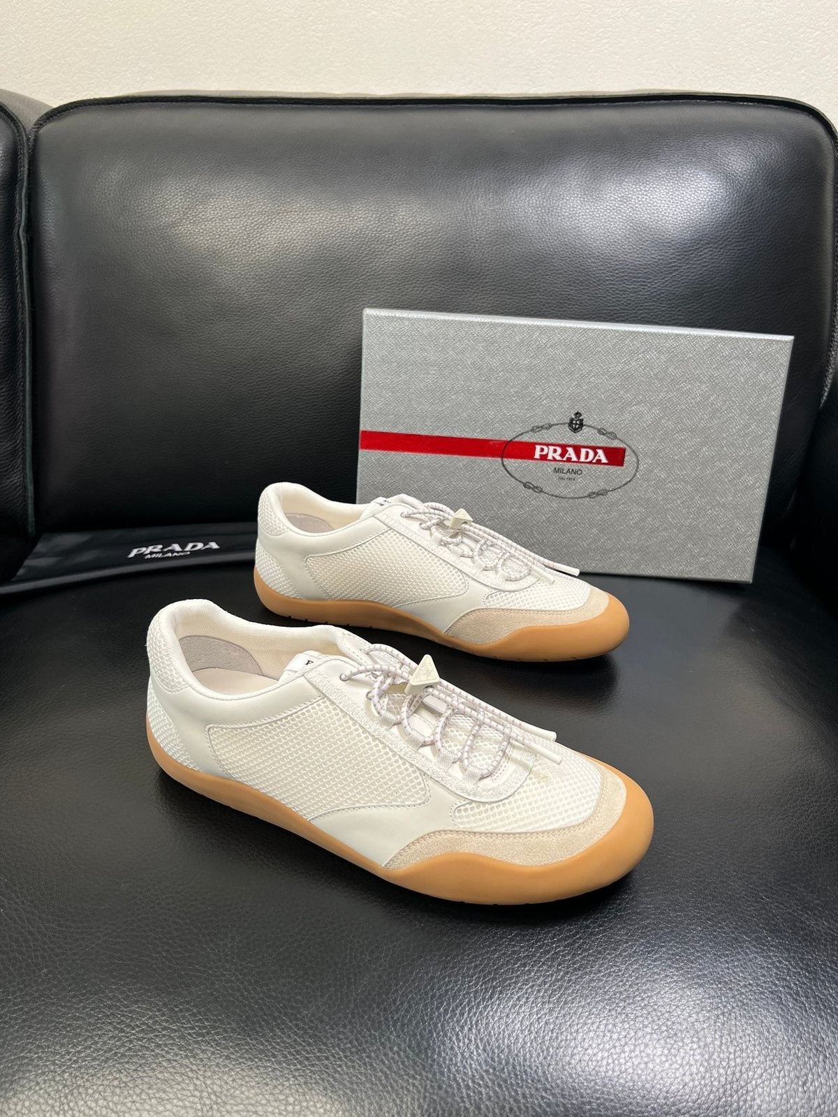 Prada White Gum Sole Sneakers — side