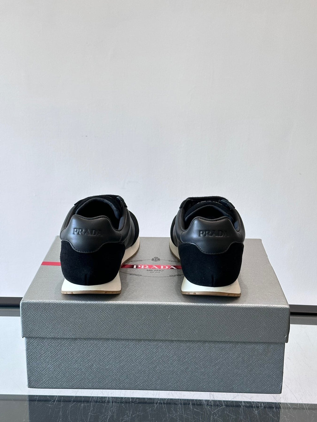 Prada Black Triangle Detail Sneakers — back