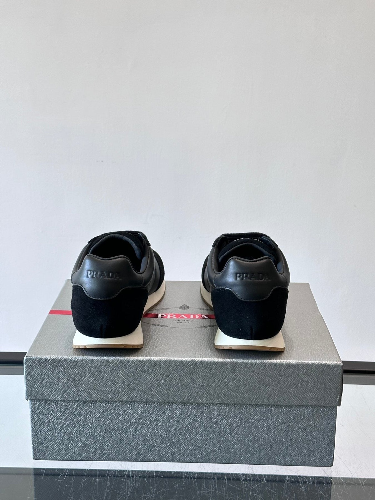 Prada Black Triangle Detail Sneakers — back