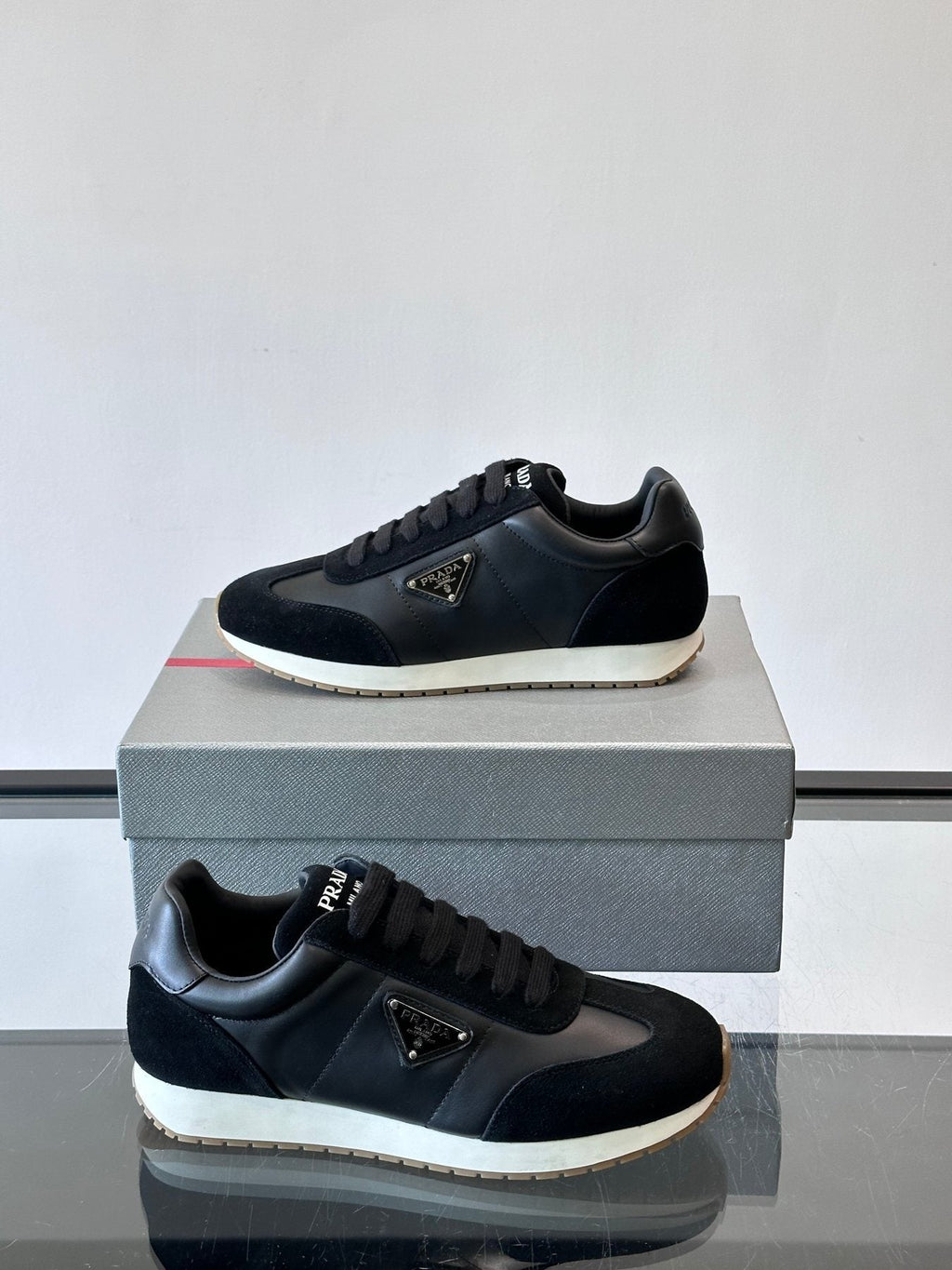Prada Black Triangle Detail Sneakers — side