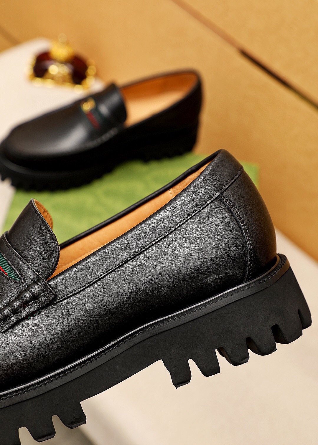 Gucci Black Lug Sole Loafers — detail