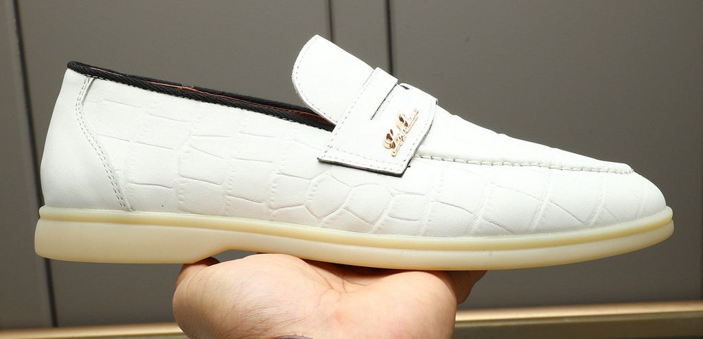 Loro Piana White Textured Loafers — hero