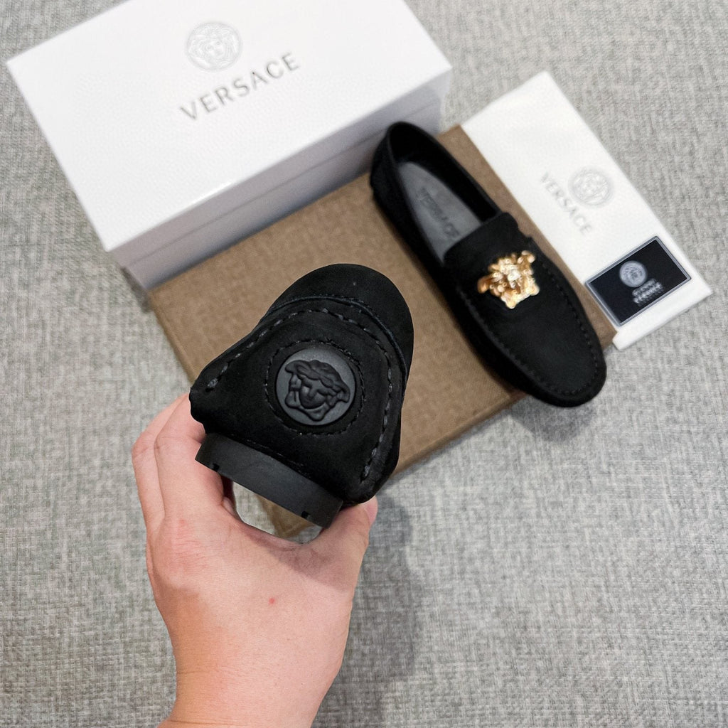 Versace Black Gold-Tone Hardware Loafers — back