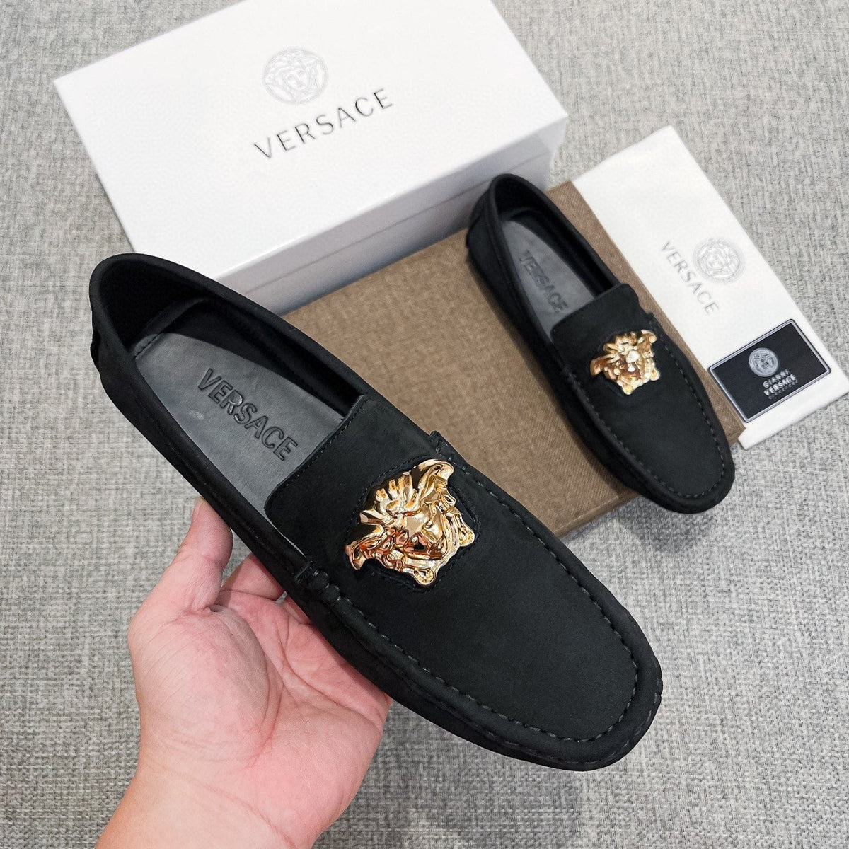 Versace Black Gold-Tone Hardware Loafers — model