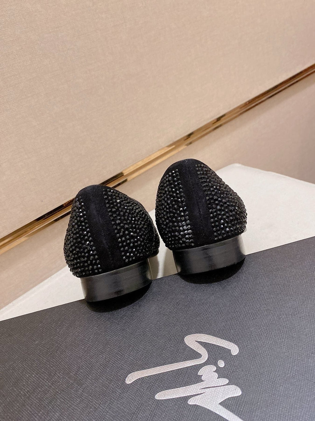 Giuseppe Zanotti Black Studded Gold Accent Loafers — back