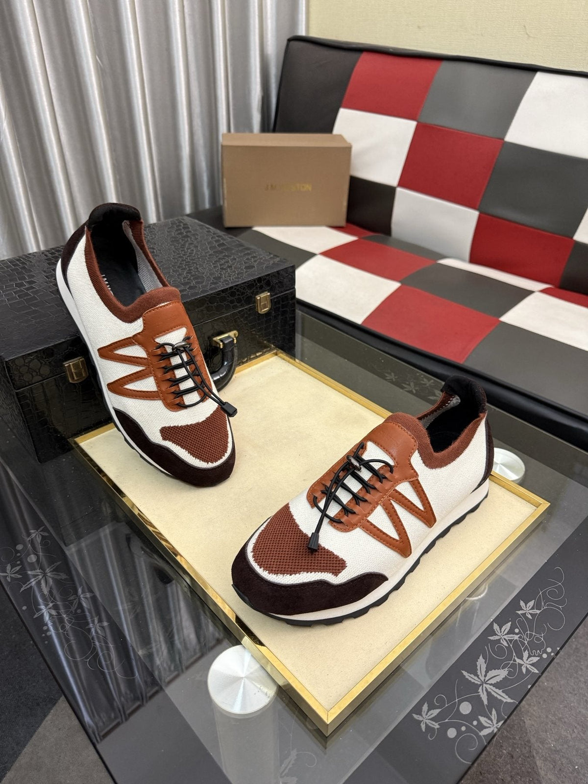 Louis Vuitton Cream Brown Low-Top Sneakers — side