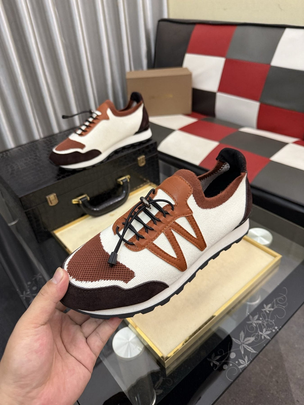 Louis Vuitton Cream Brown Low-Top Sneakers — model