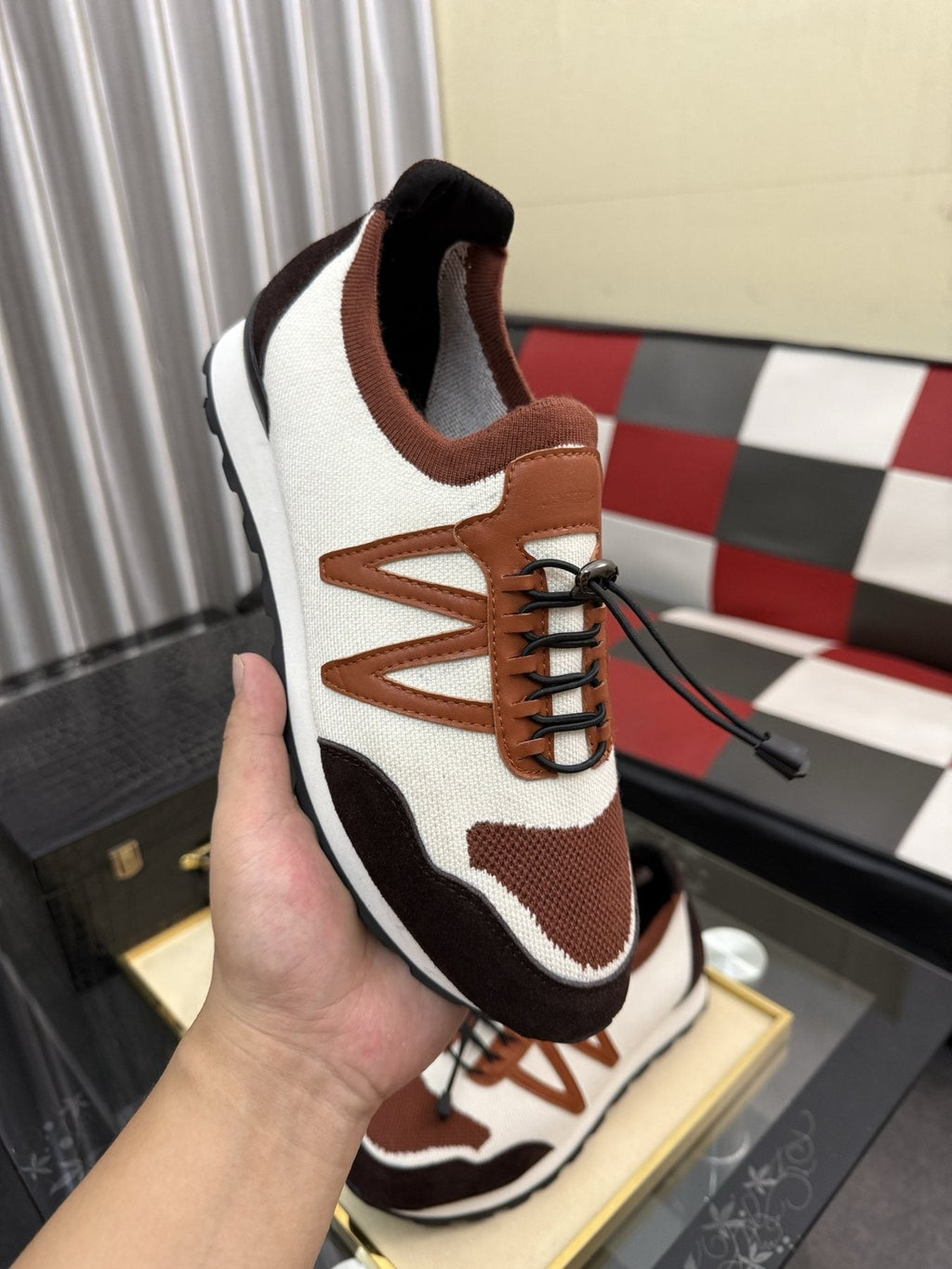 Louis Vuitton Cream Brown Low-Top Sneakers — model