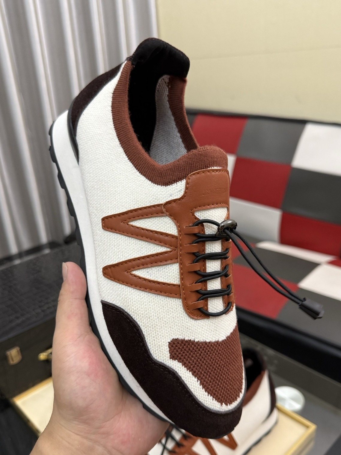 Louis Vuitton Cream Brown Low-Top Sneakers — front