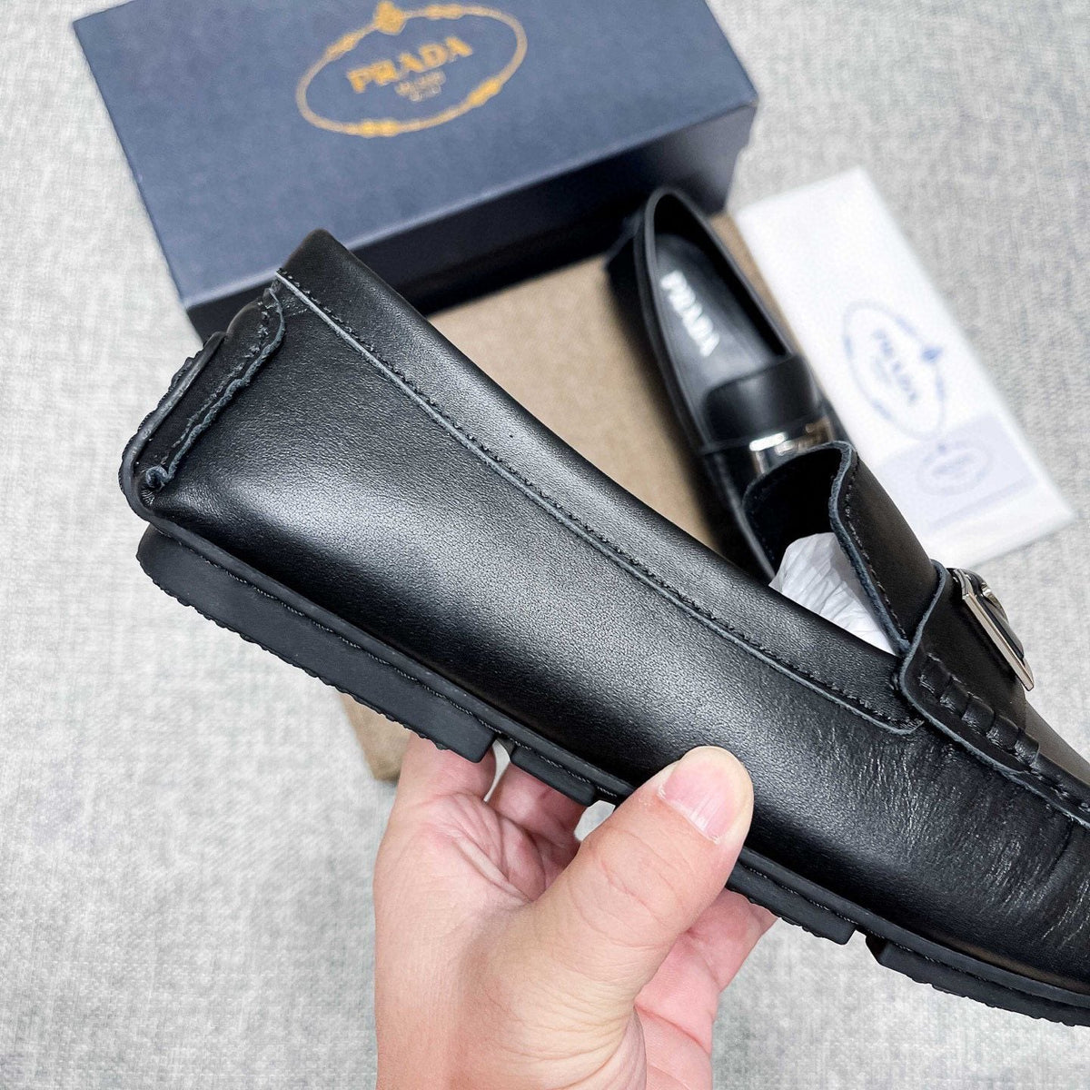 Prada Black Leather Loafers — side