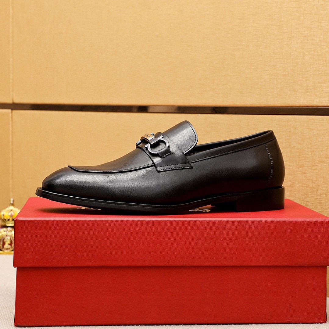 Ferragamo Black Buckle Loafers — side