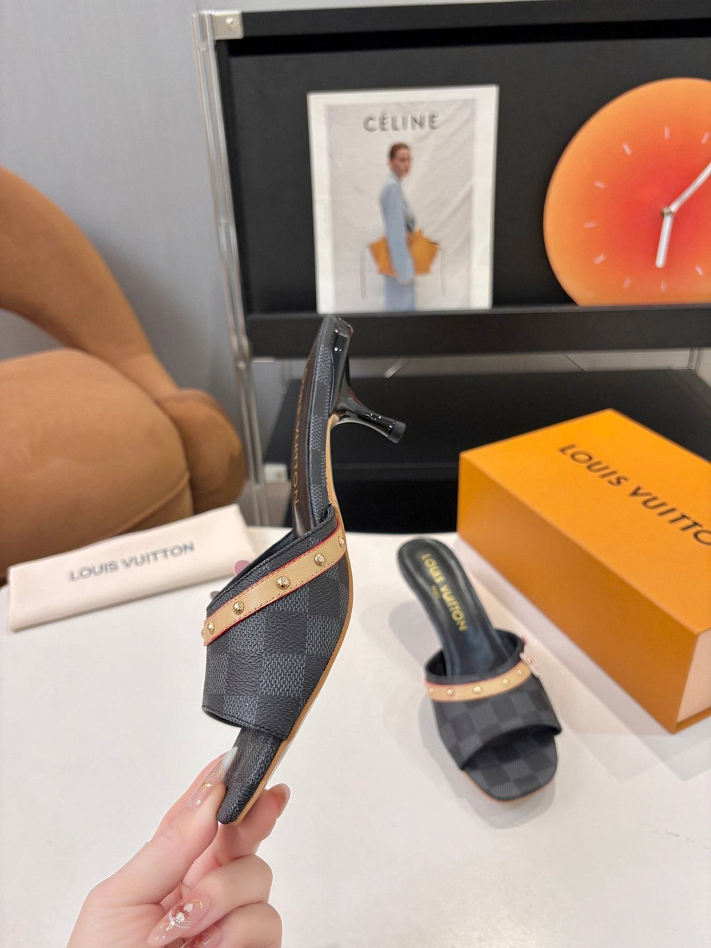 Louis Vuitton Checkered Floral Slingback Heeled Sandals — side