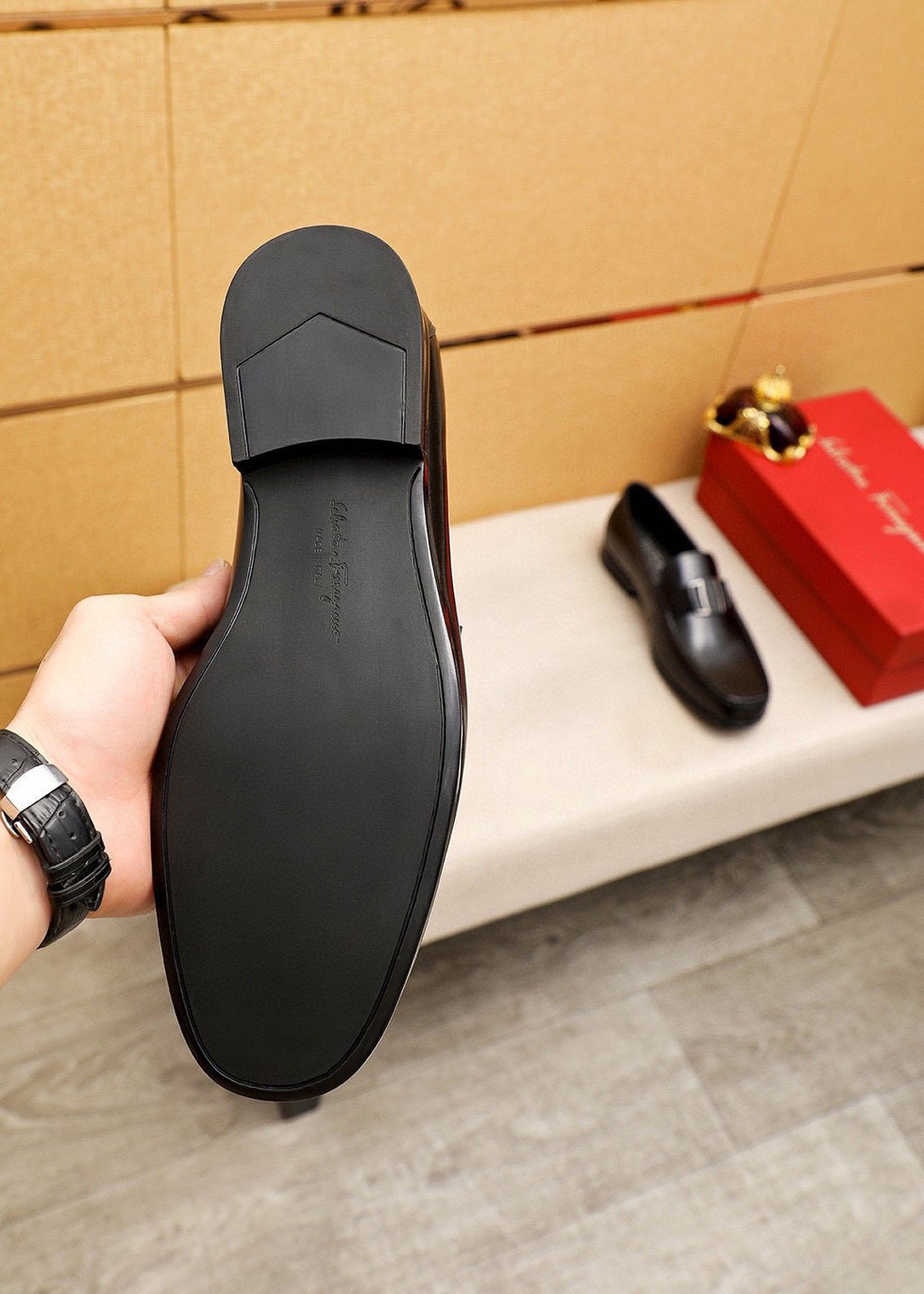 Ferragamo Black Buckle Loafers — detail