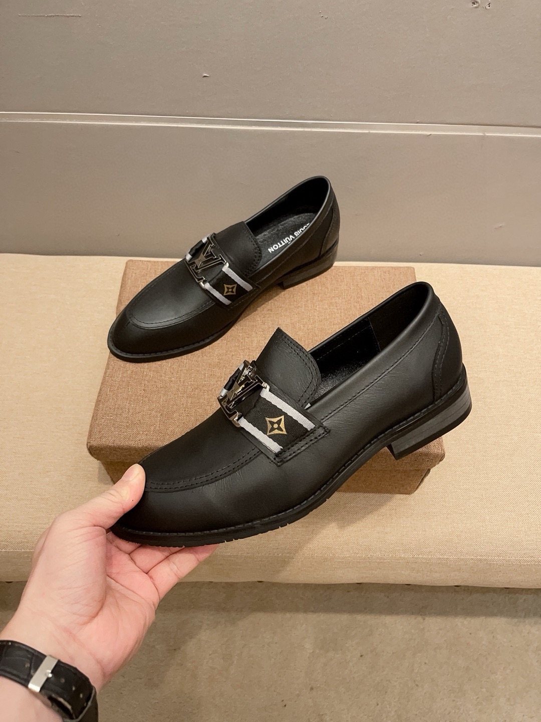 Louis Vuitton Black Buckle Loafers — front