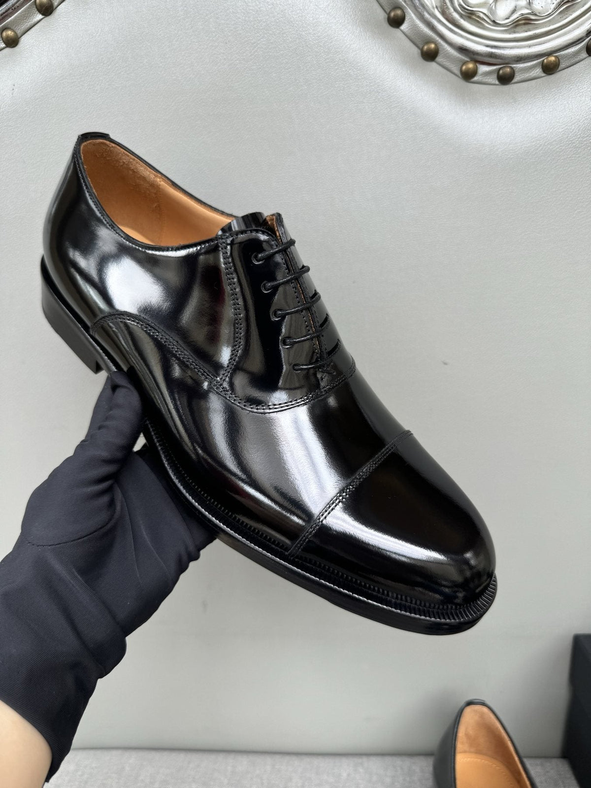 ZEGNA Black Patent Leather Oxford Shoes — side