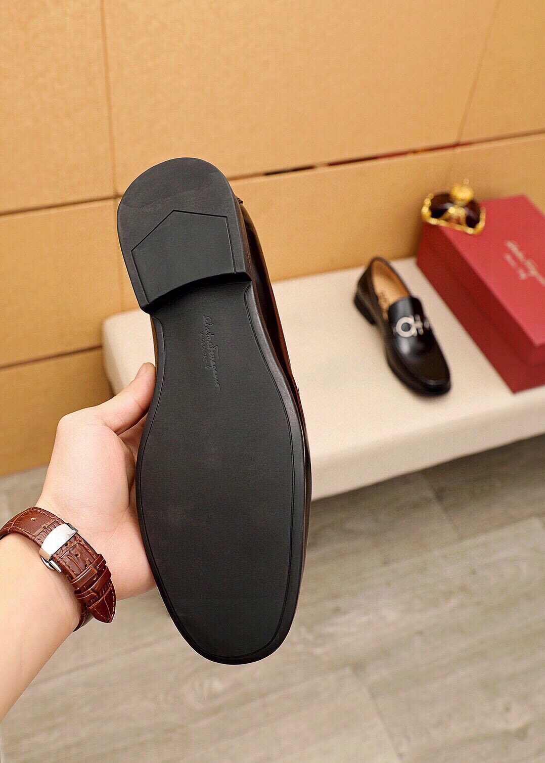 Ferragamo Black Hardware Loafers — side