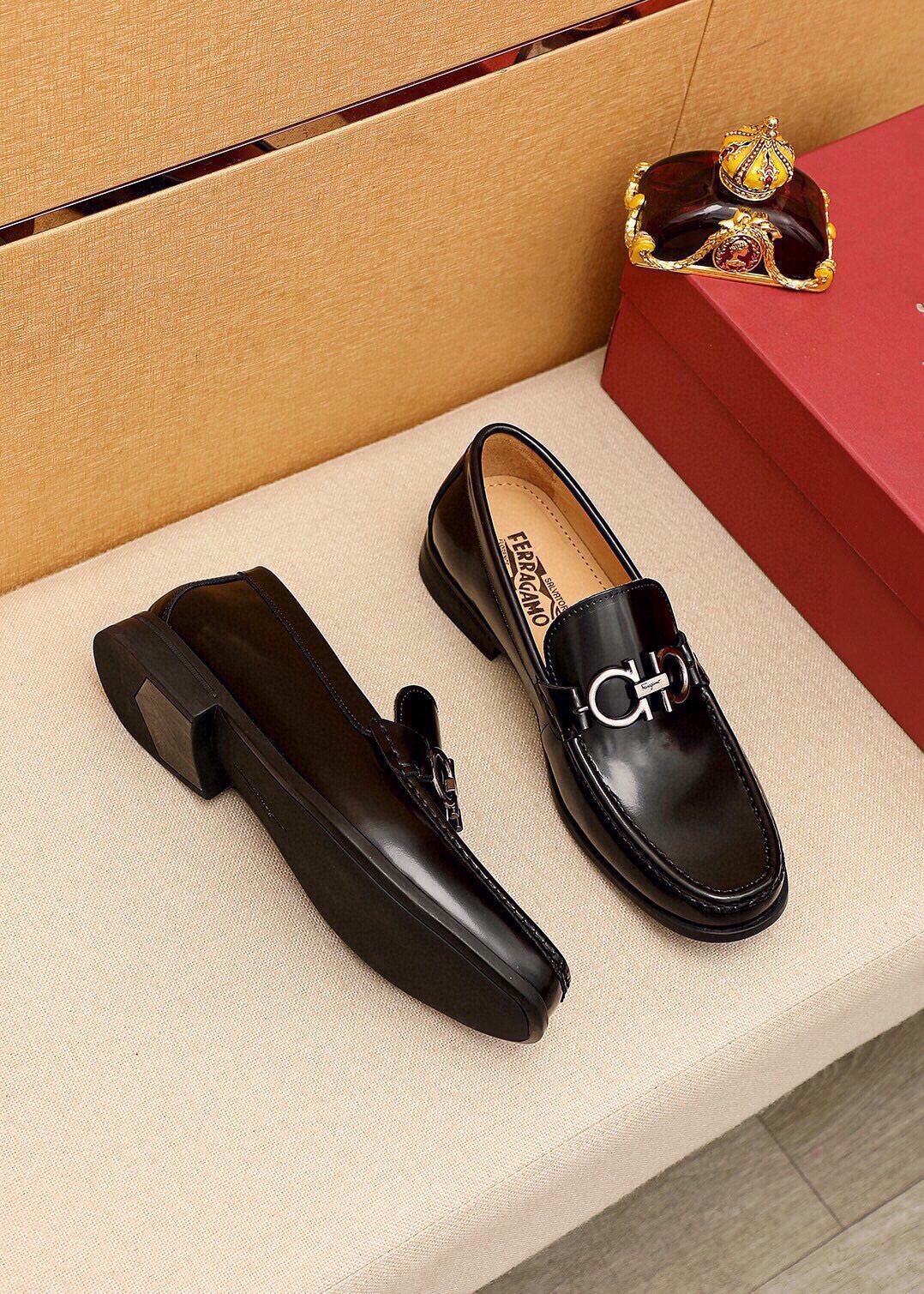 Ferragamo Black Hardware Loafers — side