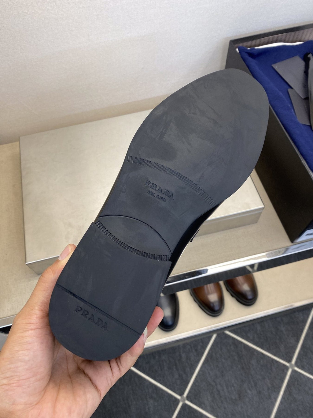 Prada Black Triangle Plaque Loafers — detail