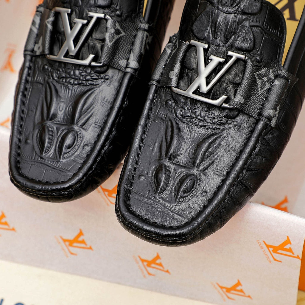 Louis Vuitton Black Embossed Driving Loafers — detail