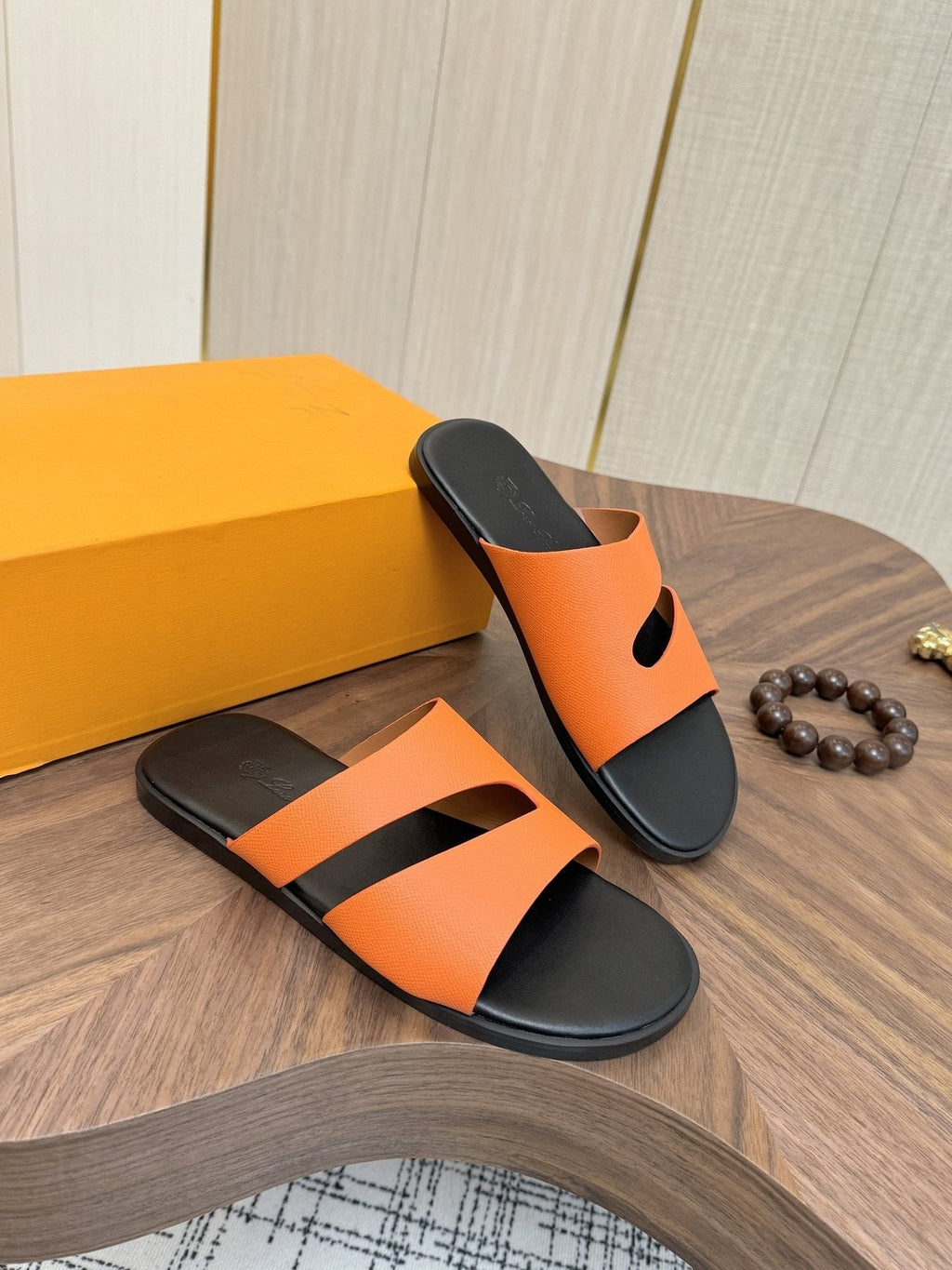 Loro Piana Cutout Leather Slide Sandals — front
