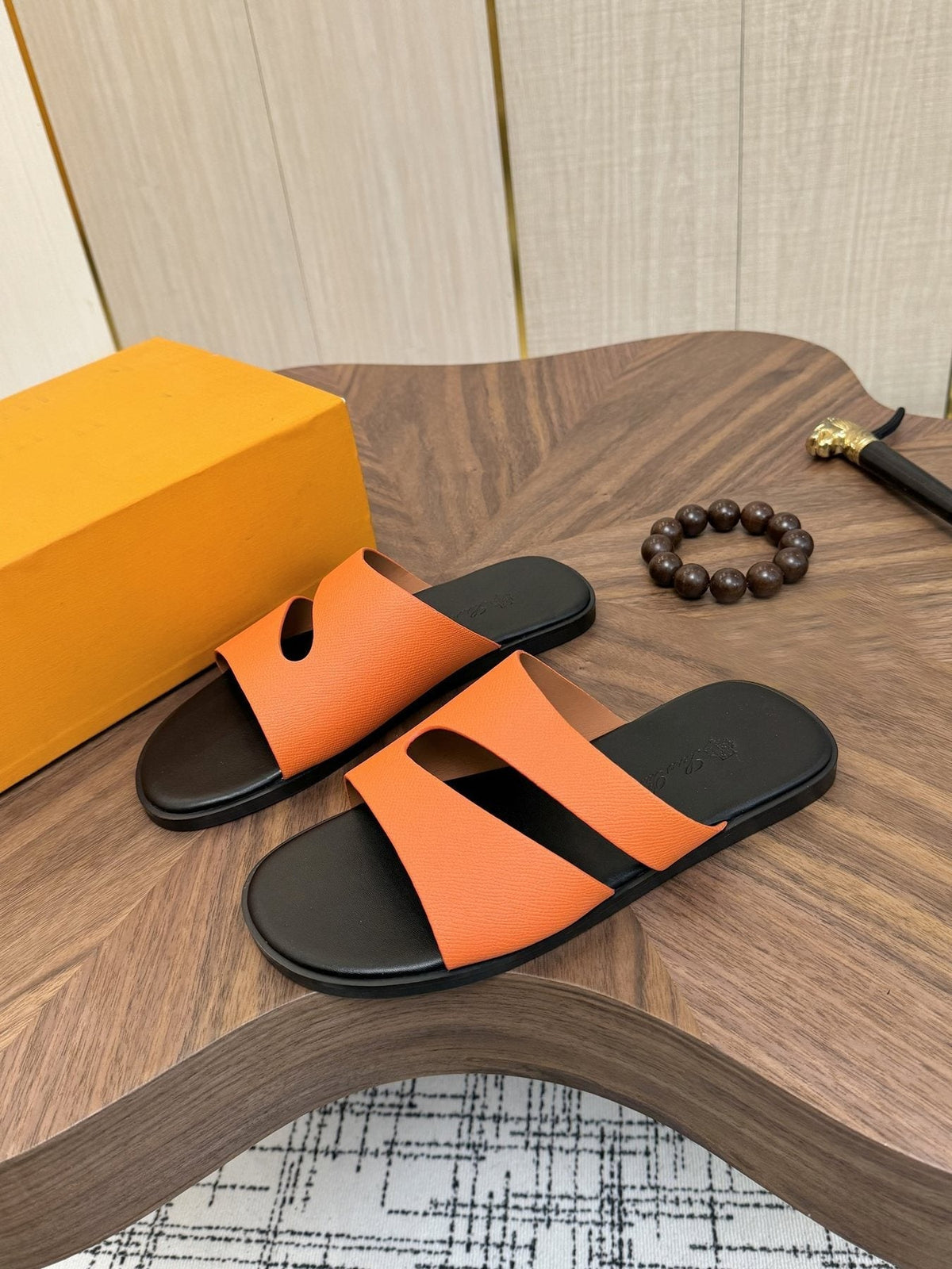 Loro Piana Cutout Leather Slide Sandals — side