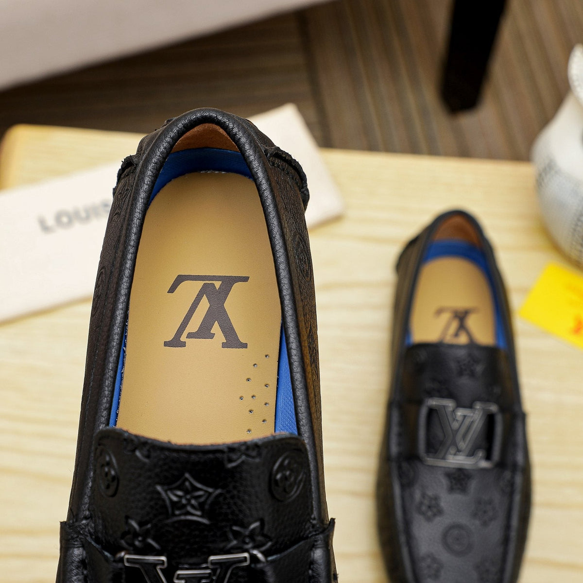 Louis Vuitton Black Embossed Driving Loafers — detail