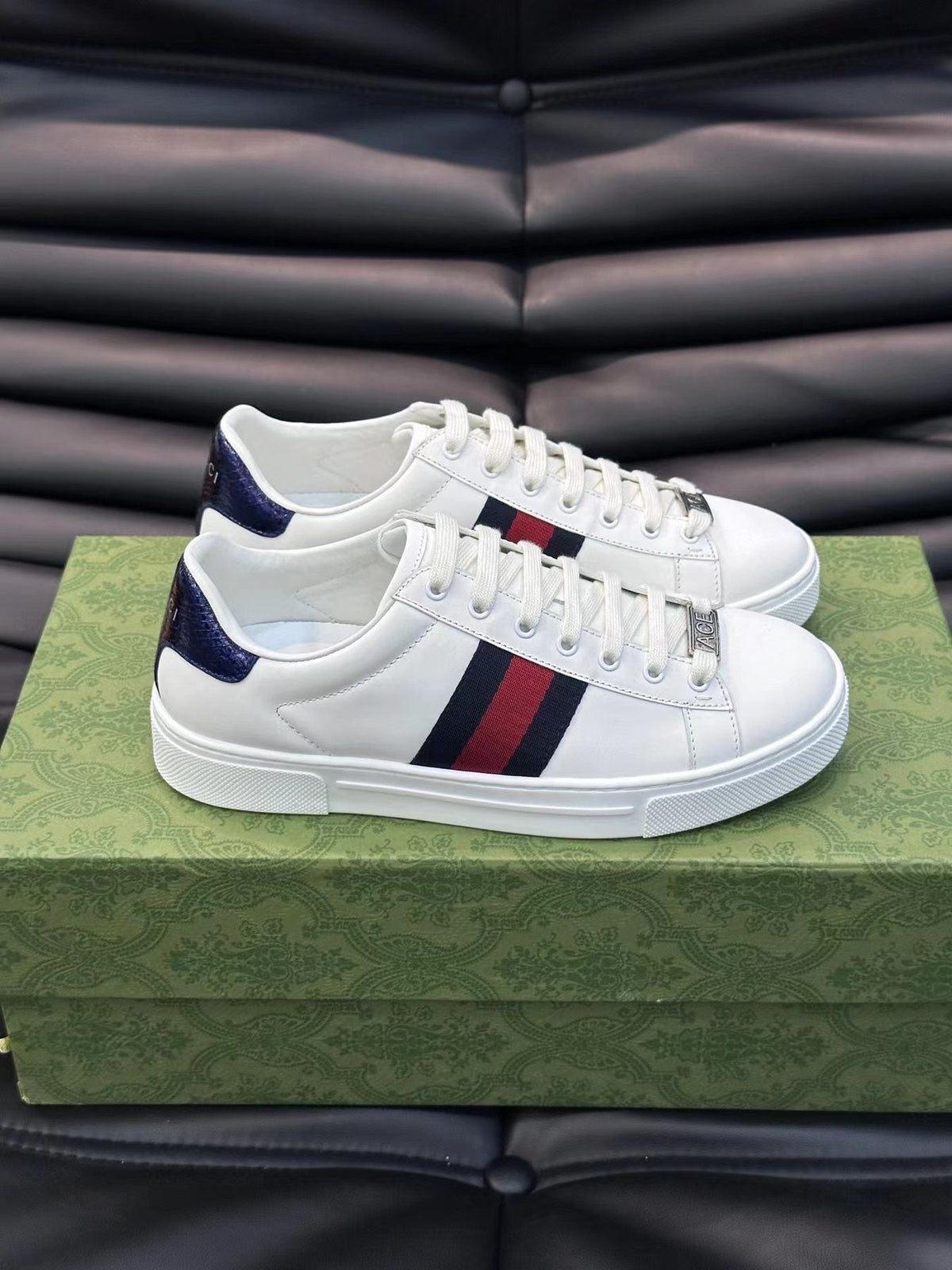 Gucci White Stripe Low-Top Sneakers — side